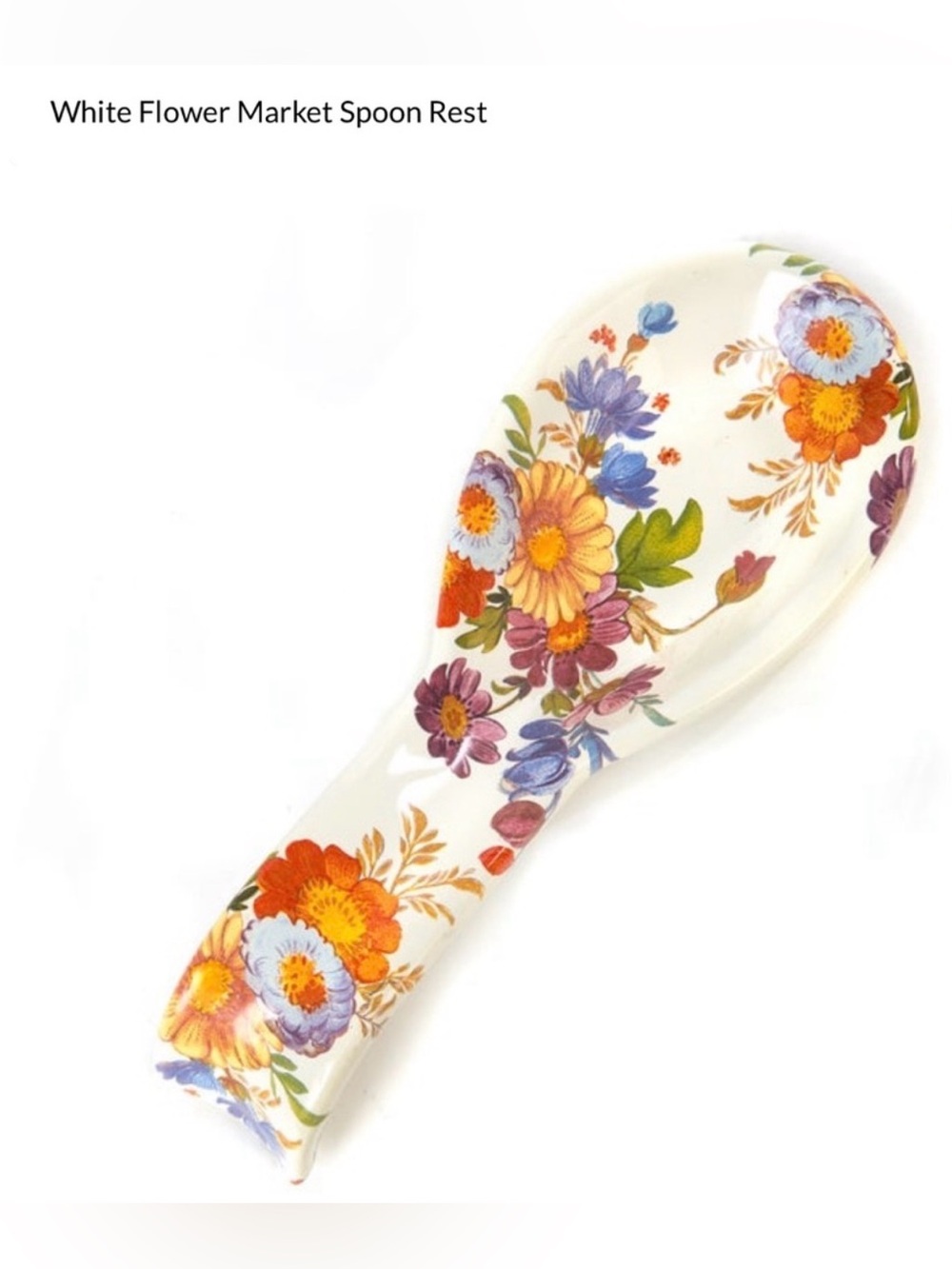 MacKenzie Childs Metal Enamel White Flower Market Spoon Rest